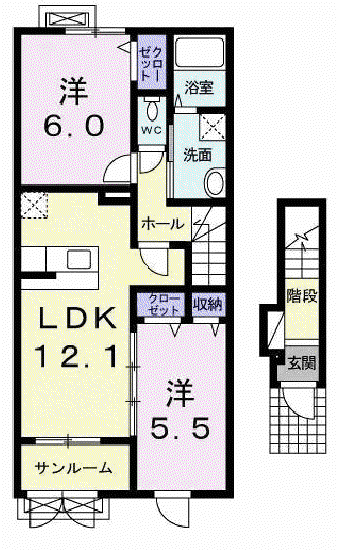 ジェルメSAKAIサウス(2LDK/2階)の間取り写真