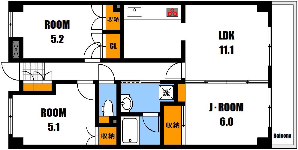 倉西ビル(3LDK/5階)の間取り写真