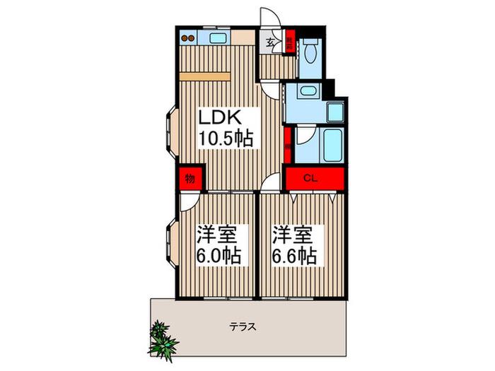 グリーンウェル弐号館(2LDK/1階)の間取り写真