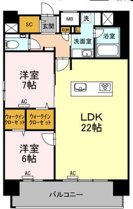 ウィスタリアレジデンス博多(2LDK/14階)の間取り写真