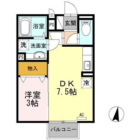 ゆぅ・こうぽ(1DK/2階)の間取り写真