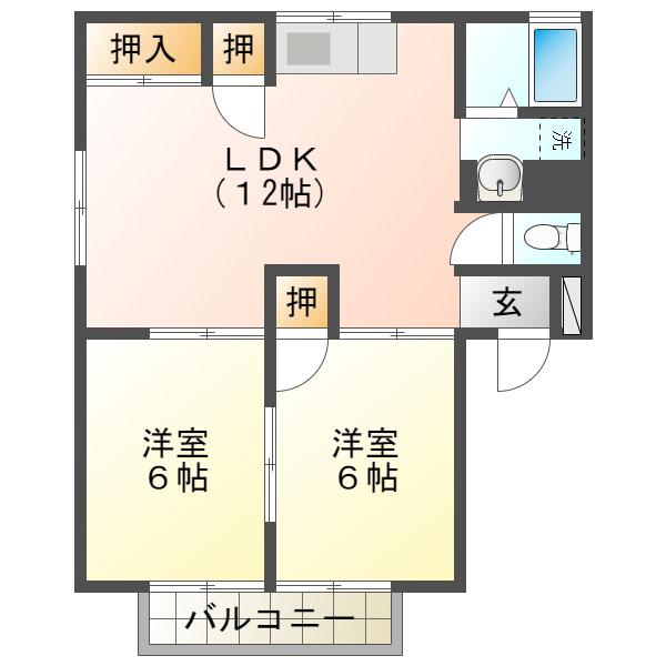 ローズハイツB(2LDK/2階)の間取り写真