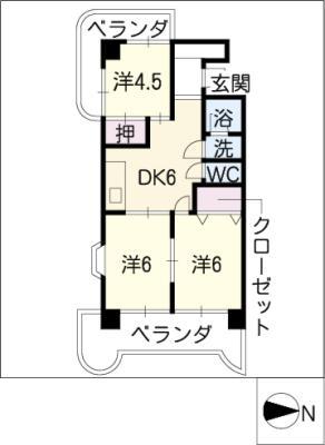 第3宮地マンション記念橋(3DK/6階)の間取り写真