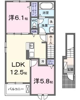 セレノ・ビエント(2LDK/2階)の間取り写真