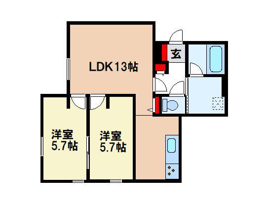 LA KASA YUMACHI 1321(2LDK/1階)の間取り写真