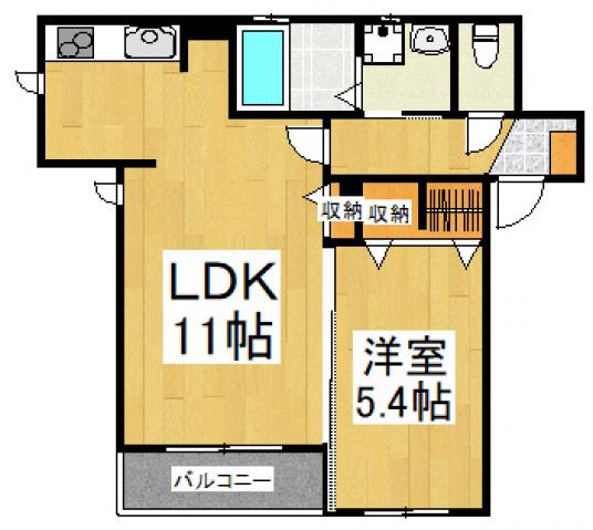 メゾン・ド・フルール(1LDK/2階)の間取り写真