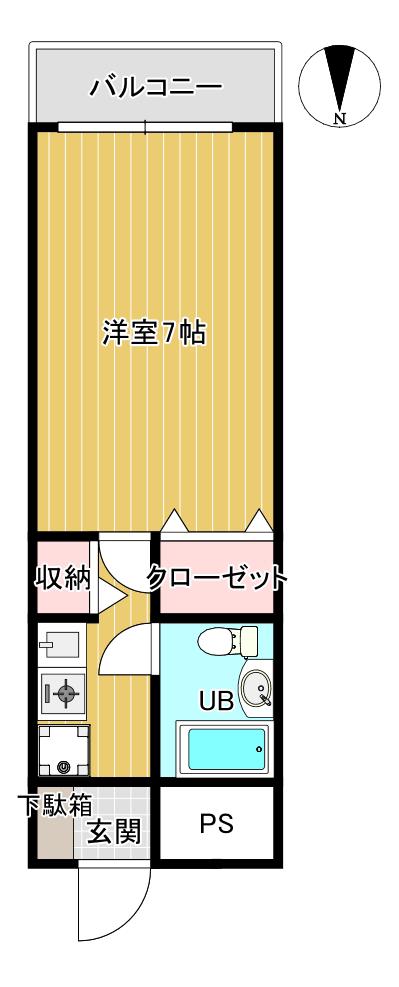 プリオールB(1K/2階)の間取り写真