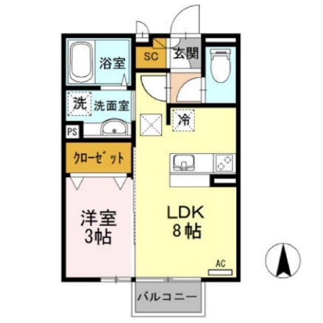 エリシアンつかまA棟(1LDK/2階)の間取り写真