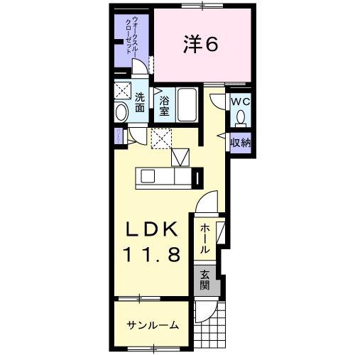 ル タン サト(1LDK/1階)の間取り写真