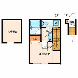 ビッグゼンII(1K/2階)の間取り写真