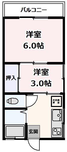 堤荘(2K/2階)の間取り写真