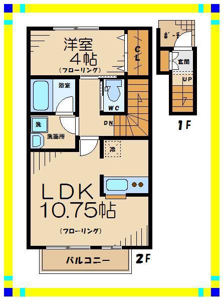 かしえっと(1LDK/2階)の間取り写真