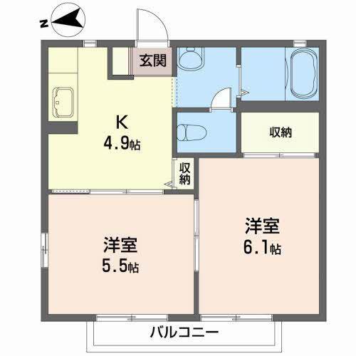 コーポ大黒屋W(2K/2階)の間取り写真