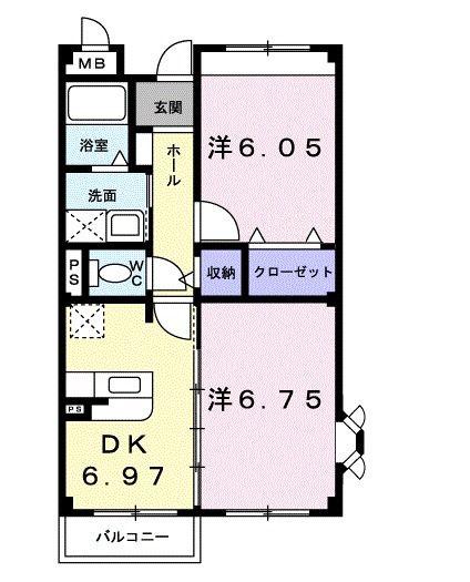 プラティーノミヤシロ(2DK/2階)の間取り写真