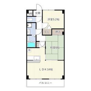 グランドヒルズ西川(2LDK/4階)の間取り写真