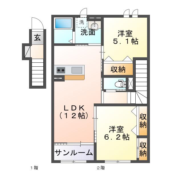アーブル(2LDK/2階)の間取り写真