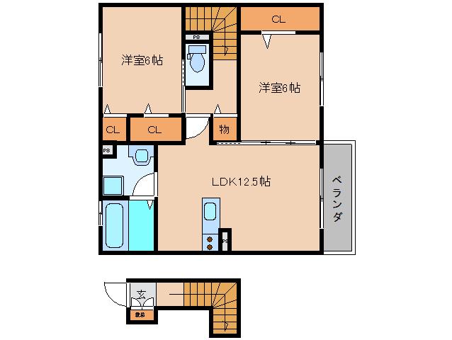 ウィット狐井(2LDK/2階)の間取り写真
