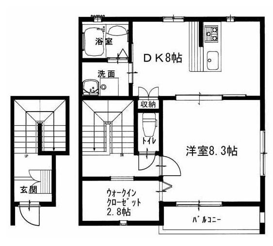 ルネス吉岡35(1DK/2階)の間取り写真
