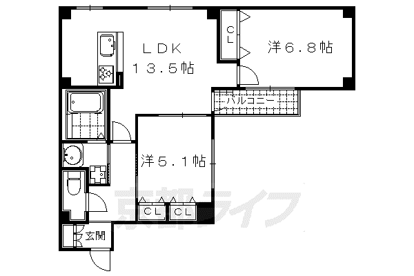 コモド御所南(2LDK/2階)の間取り写真