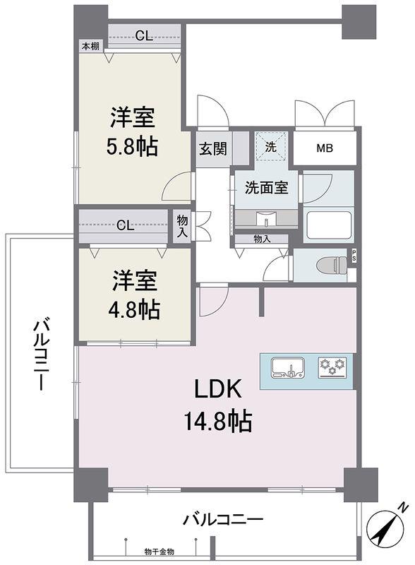 アビターレ薬院南(2LDK/10階)の間取り写真