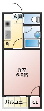 ホワイトSKJ(1K/2階)の間取り写真