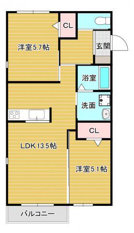 ジェントリーTMY VII(2LDK/2階)の間取り写真
