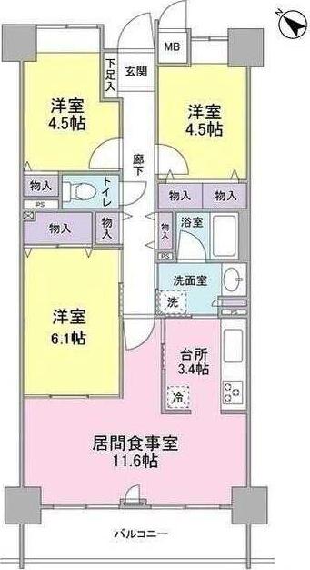 ブリリアントヨス(3LDK/3階)の間取り写真