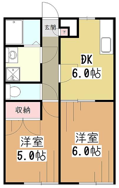 プレジールフォレスト(2DK/2階)の間取り写真