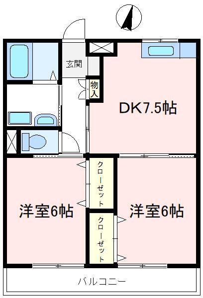 アーネストマンション(2DK/2階)の間取り写真