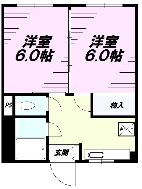 ハイツ北野(2K/2階)の間取り写真