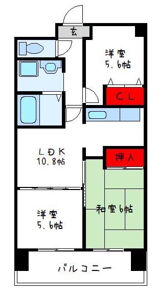 アンドユー植田(3LDK/5階)の間取り写真