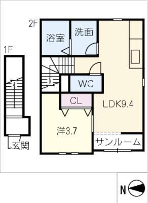 コスミックエステート 西(1LDK/2階)の間取り写真