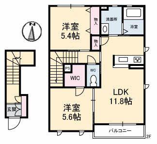 シャーメゾンパディ(2LDK/2階)の間取り写真