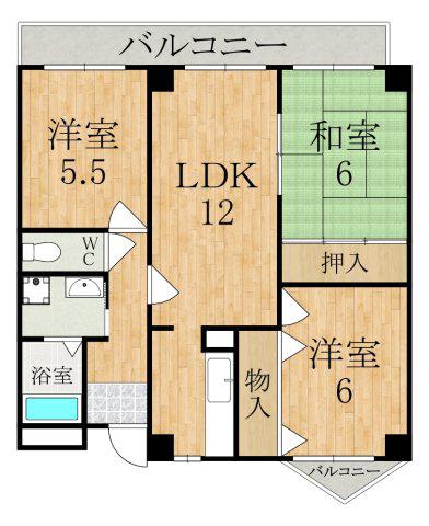 オークスクエア(3LDK/4階)の間取り写真