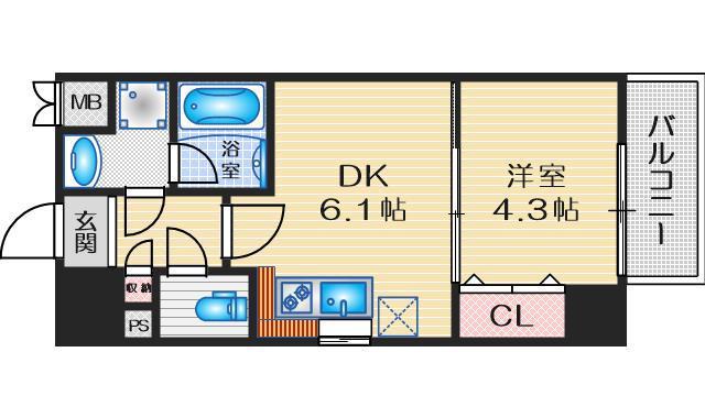 RIDGEガーデン江坂(1DK/4階)の間取り写真
