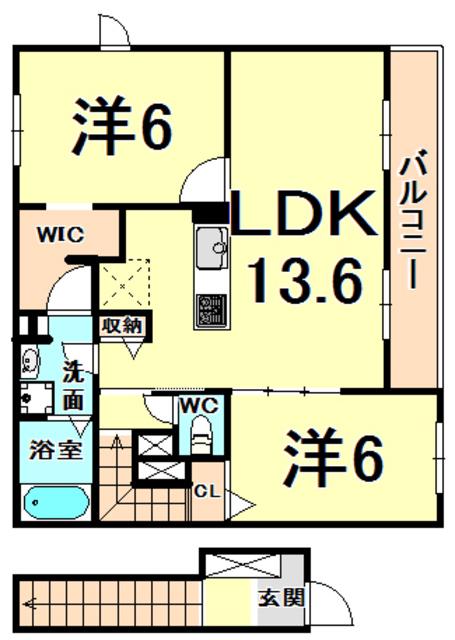 ル・リアン(2LDK/2階)の間取り写真
