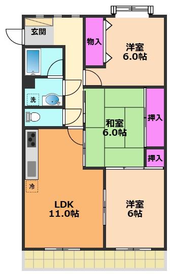 マンションサンプラザ2(3LDK/3階)の間取り写真