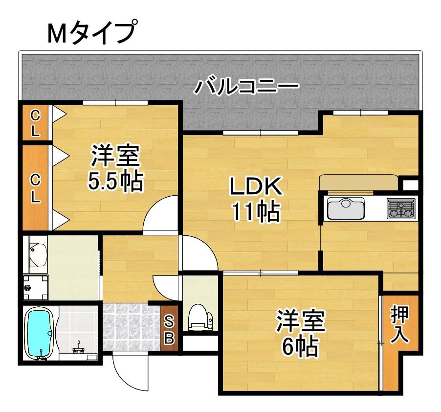 フェルザ住之江公園(2LDK/12階)の間取り写真