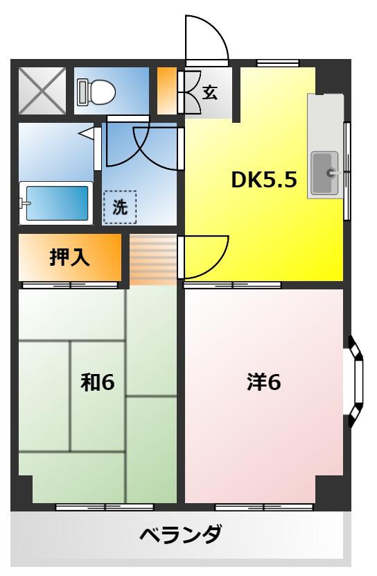 サンエイマンション2(2DK/2階)の間取り写真