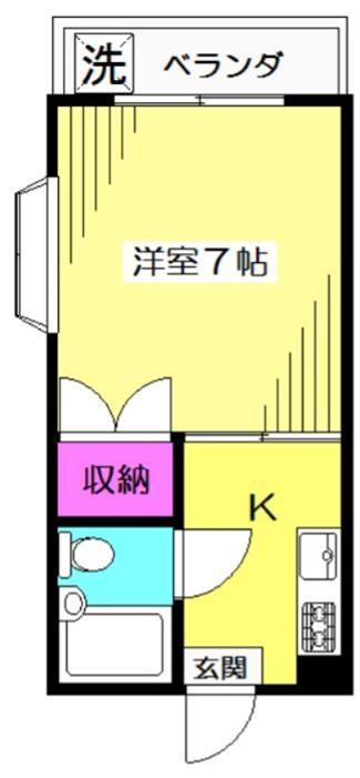フラット北町(1K/4階)の間取り写真