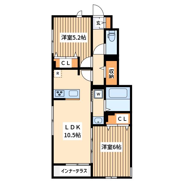 リネラ 2(2LDK/1階)の間取り写真