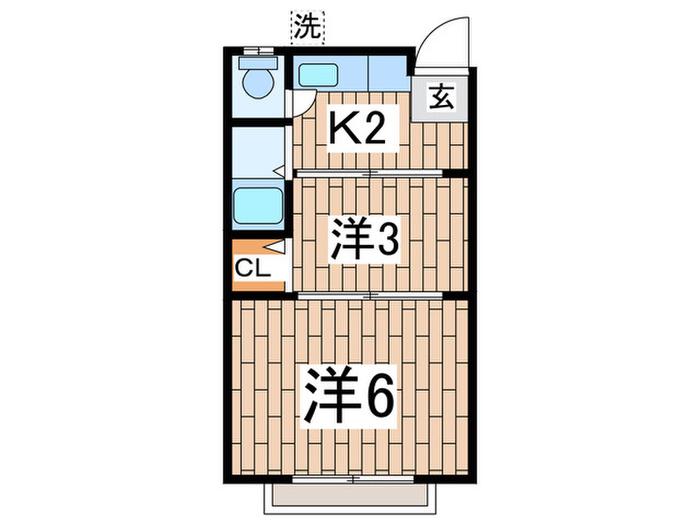 海楽荘(2K/2階)の間取り写真