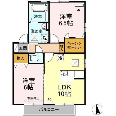 アベニュー中山A・B棟(2LDK/1階)の間取り写真