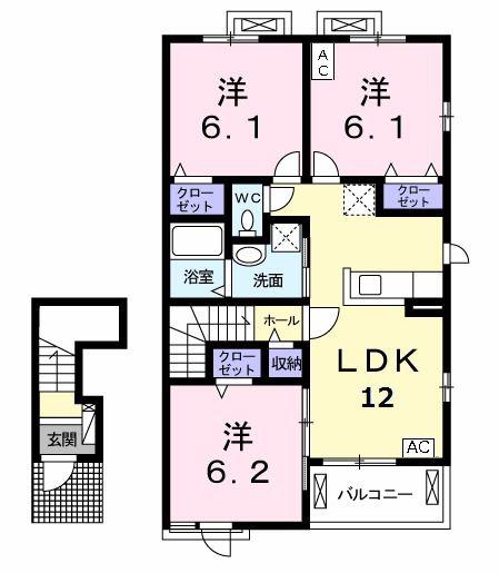 メゾン・リベルテB(3LDK/2階)の間取り写真