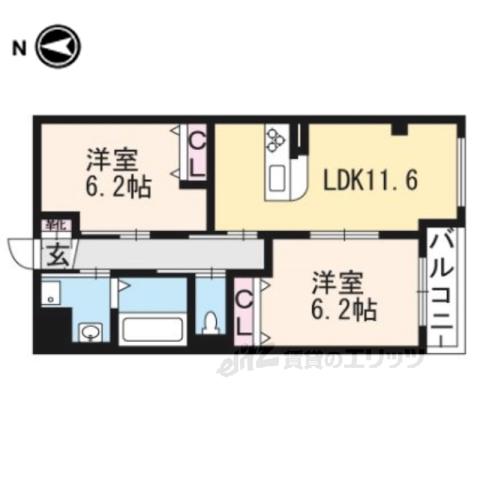 エルヴィータ長岡(2LDK/1階)の間取り写真