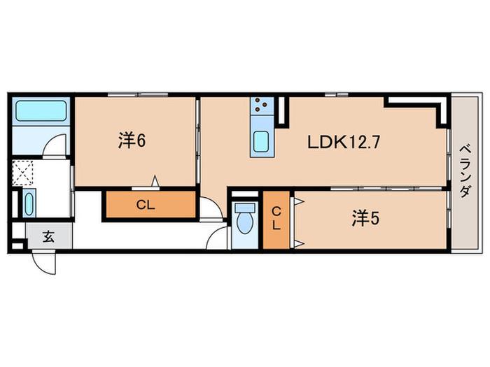 GRAND D-ROOM平芝(2LDK/1階)の間取り写真