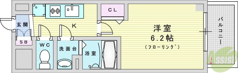 ARTIZA新大阪D.C(1K/6階)の間取り写真