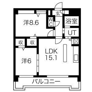 ピオーネ覚王山(2LDK/3階)の間取り写真