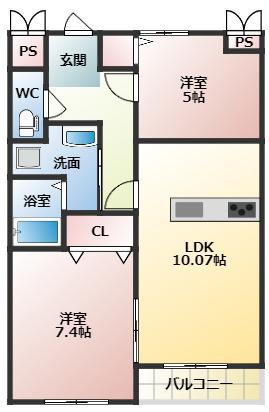 アッツコート松原三宅ファミリア南館(2LDK/2階)の間取り写真
