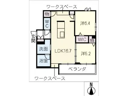 地下鉄名城線 黒川駅(愛知) 徒歩5分 4階建 築1年(2LDK/2階)の間取り写真